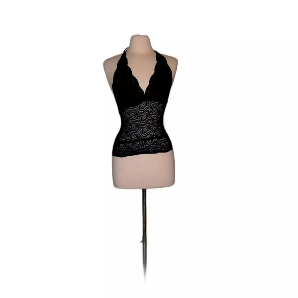 Bebe XS Halter Bralette Top Shirt Lace Black Linge